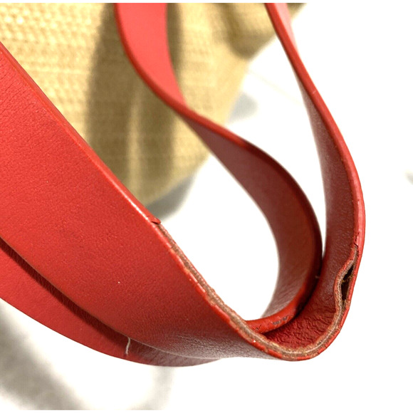 Cole Haan Woven Shoulderbag Purse Casual Bag Tan and Coral Red Beachy Resort - Picture 6 of 10